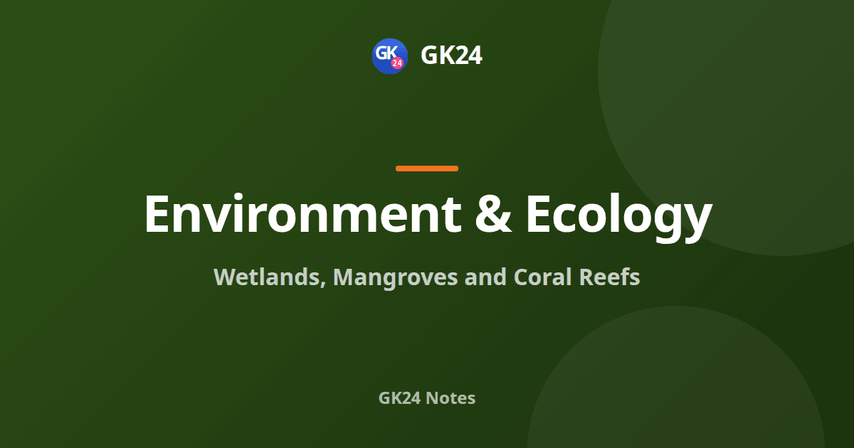 Wetlands, Mangroves and Coral Reefs: Ramsar Sites and PYQs — GK24 title card