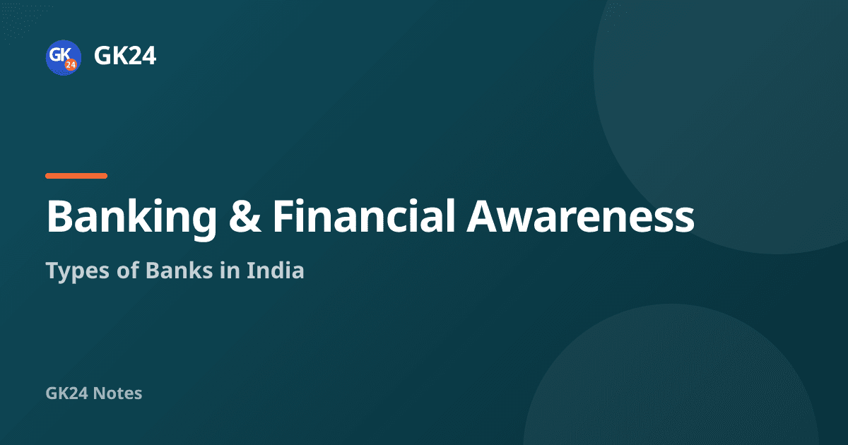 Types of Banks in India: Classification, Functions and MCQs — GK24 title card