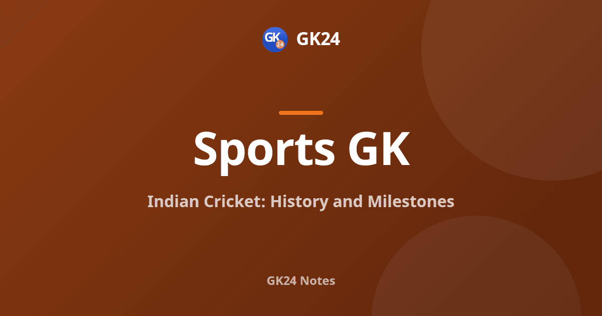 Indian Cricket: History, Milestones and Exam Facts — GK24 title card