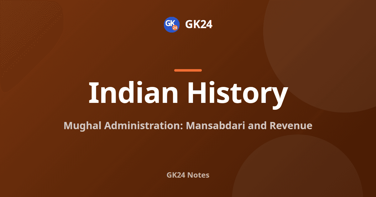Mughal Administration: Mansabdari, Jagir and Revenue — GK24 title card