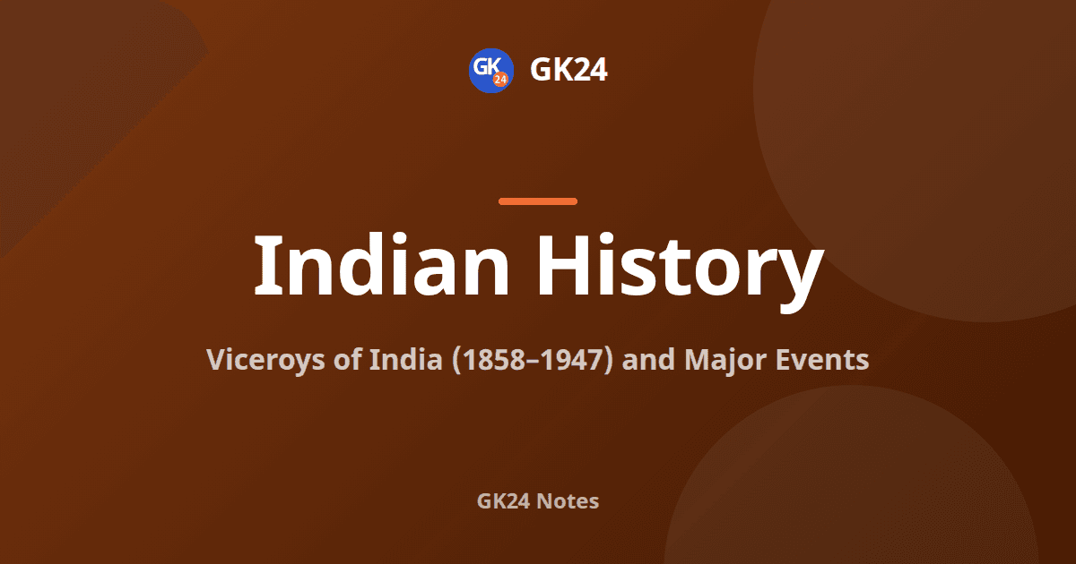 Viceroys of India 1858 to 1947: List and Major Events — GK24 title card