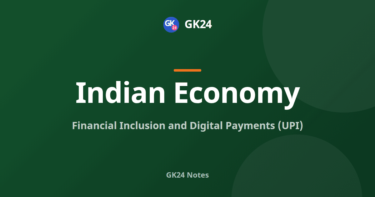 Financial Inclusion and Digital Payments: UPI and PMJDY — GK24 title card