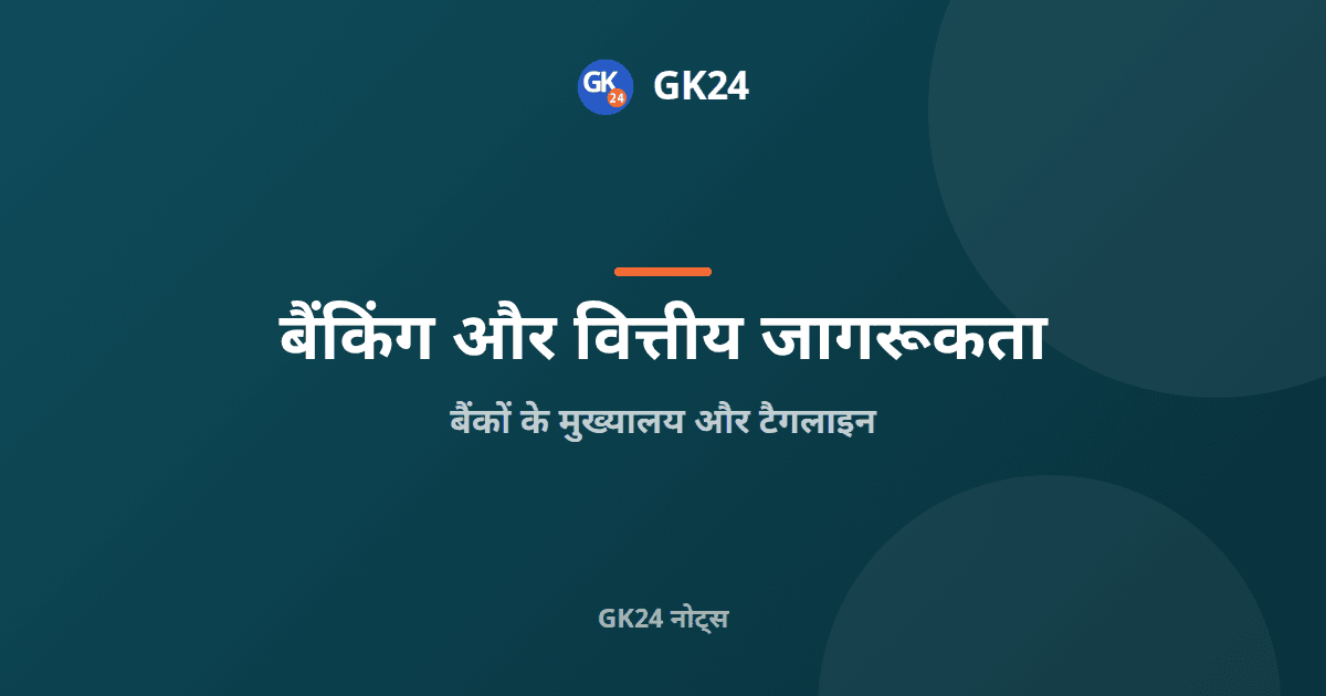 बैंकों के मुख्यालय और टैगलाइन: पूरी सूची — GK24 title card