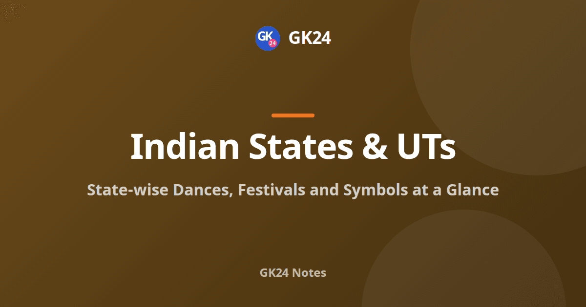 State-wise Dances, Festivals and Symbols for Exams — GK24 title card