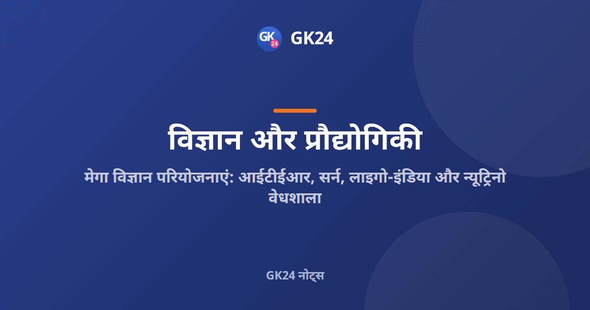 मेगा विज्ञान परियोजनाएं: आईटीईआर, सर्न, लाइगो और आईएनओ — GK24 title card