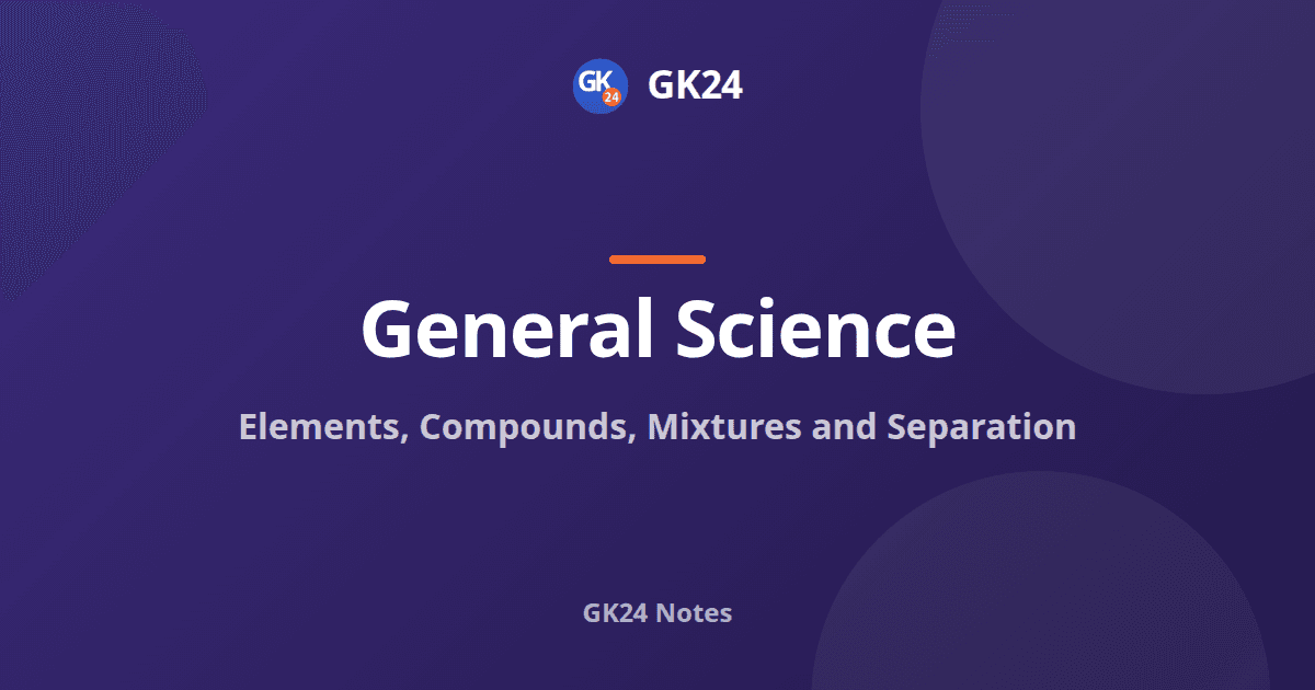 Elements, Compounds and Mixtures: Separation Methods and PYQs — GK24 title card