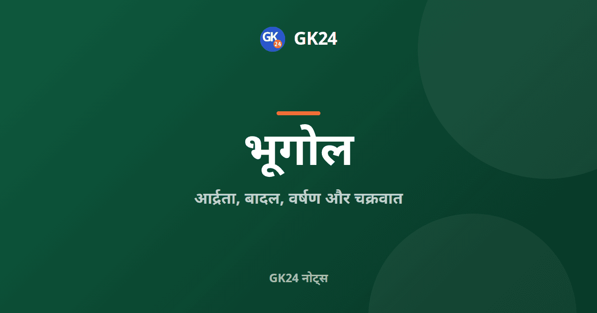 आर्द्रता, बादल, वर्षण और चक्रवात: भूगोल नोट्स — GK24 title card