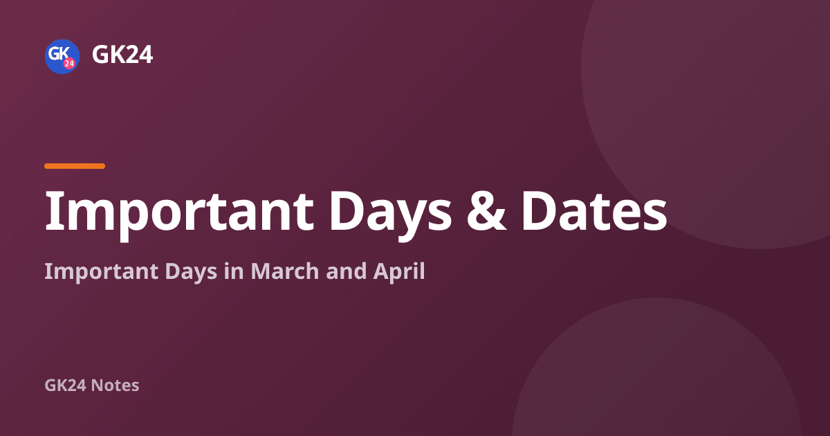 Important Days in March and April: Dates, Reasons and MCQs — GK24 title card