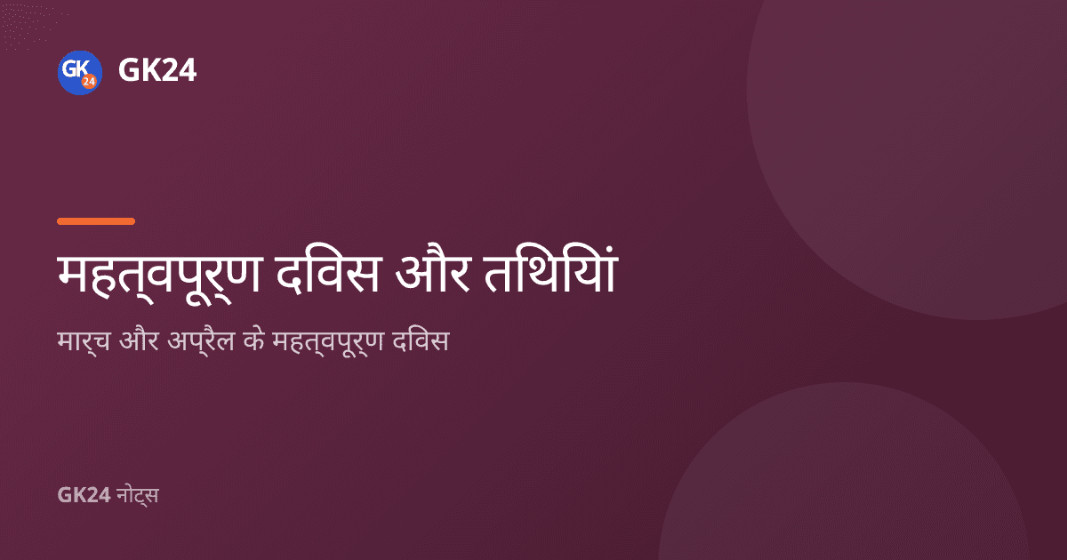 मार्च और अप्रैल के महत्वपूर्ण दिवस: तिथि, कारण और प्रश्नोत्तर — GK24 title card