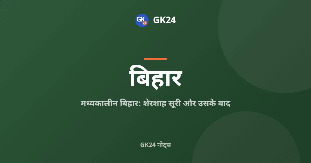 मध्यकालीन बिहार: शेरशाह सूरी, उसके सुधार और उसके बाद — GK24 title card