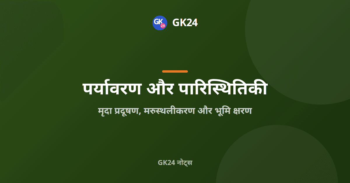 मृदा प्रदूषण और मरुस्थलीकरण: कारण, UNCCD और मृदा संरक्षण — GK24 title card